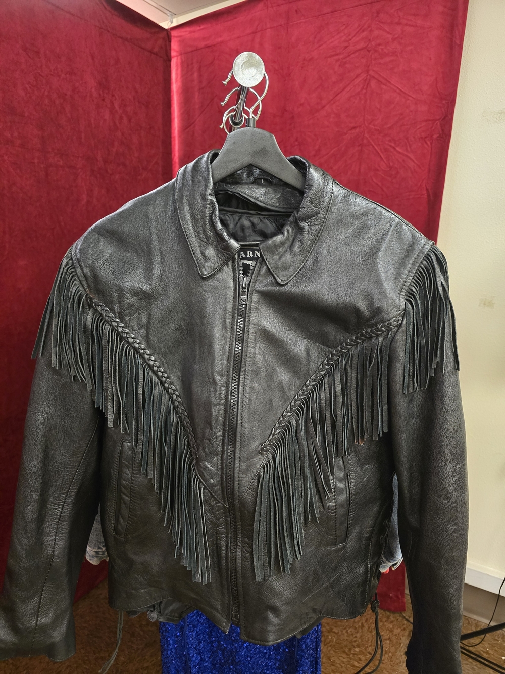 Vintage Black Fringe Leather Jacket with Zip Out Liner. - Picture 2 of 8